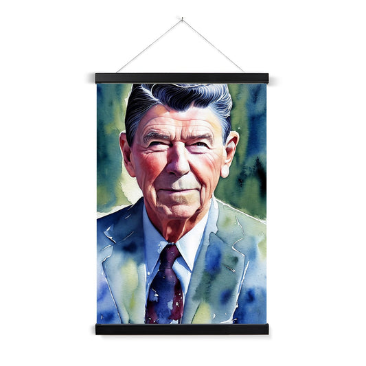 Ronald Reagan Watercolor Portrait Fine Art Print with Hanger-Fine art-PureDesignTees