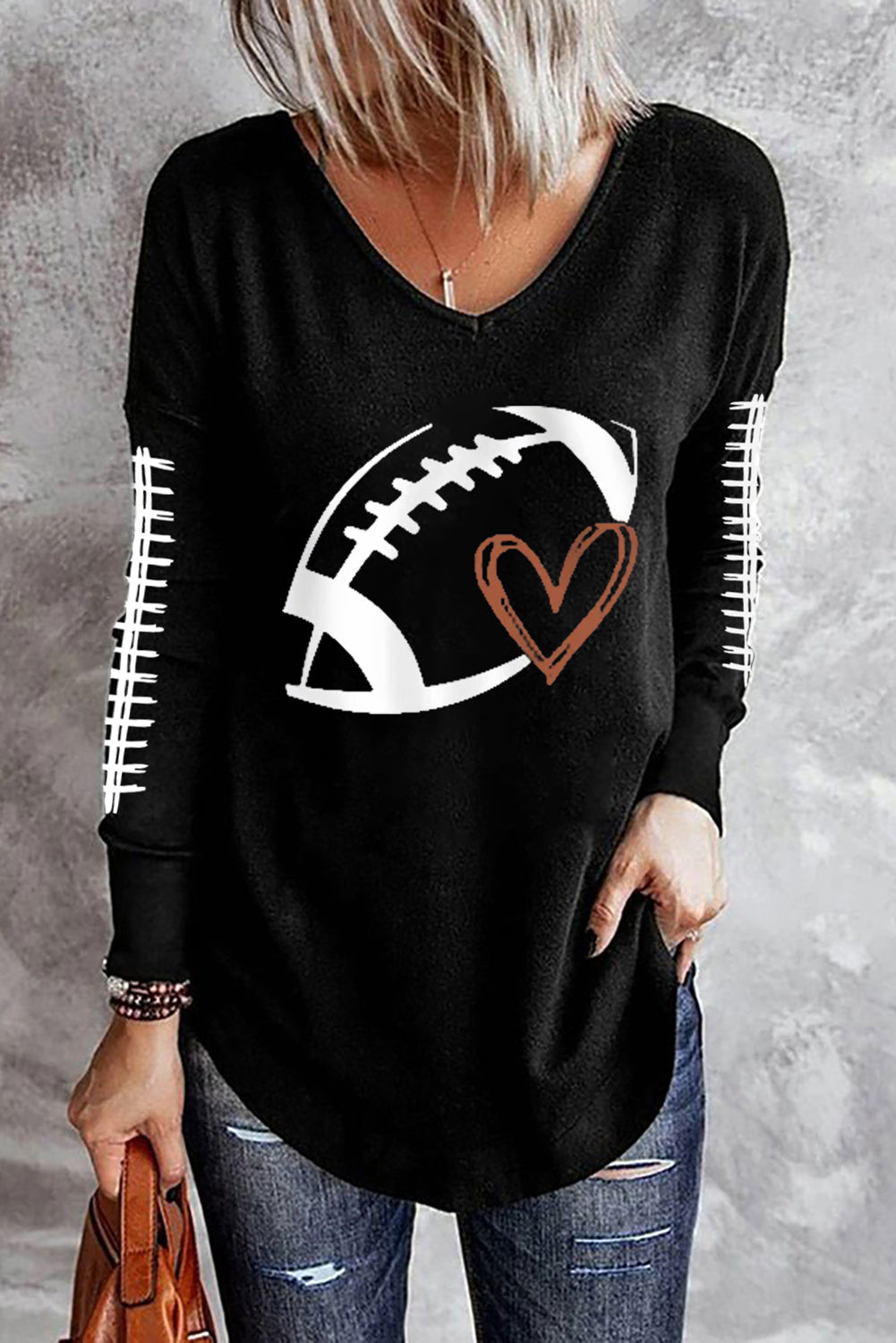 I Love Football Graphic Long Sleeve T-Shirt Tailgating T-shirt-Women's Premium Long Sleeve T-Shirt-PureDesignTees