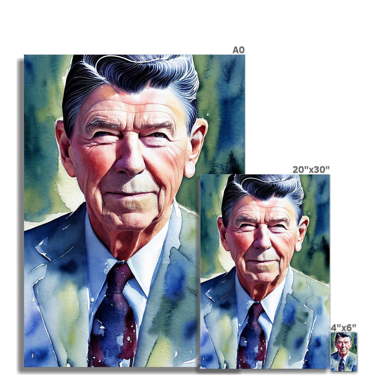 Ronald Reagan Watercolor Portrait Rolled Canvas-Fine art-PureDesignTees