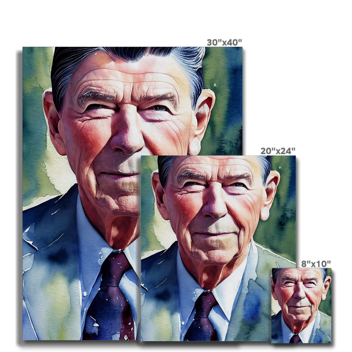 Ronald Reagan Watercolor Portrait Canvas-Fine art-PureDesignTees