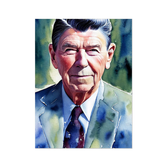 Ronald Reagan Watercolor Portrait Wall Art Poster-Fine art-PureDesignTees