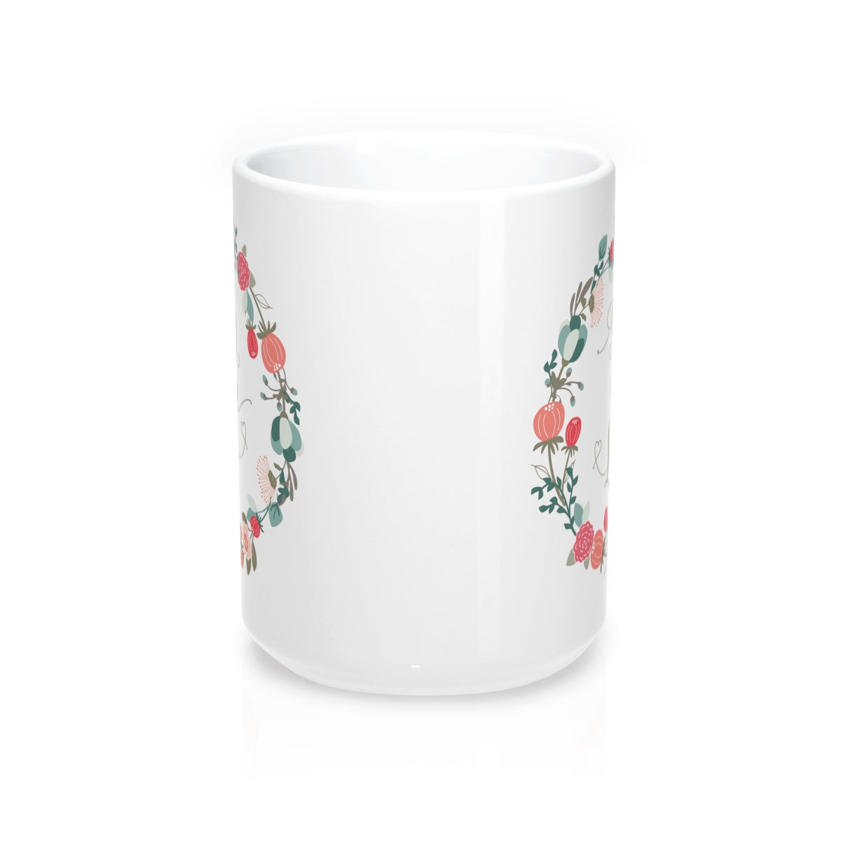 Faith Hope Love in Floral Wreath on White Mug 15oz-Mug-PureDesignTees