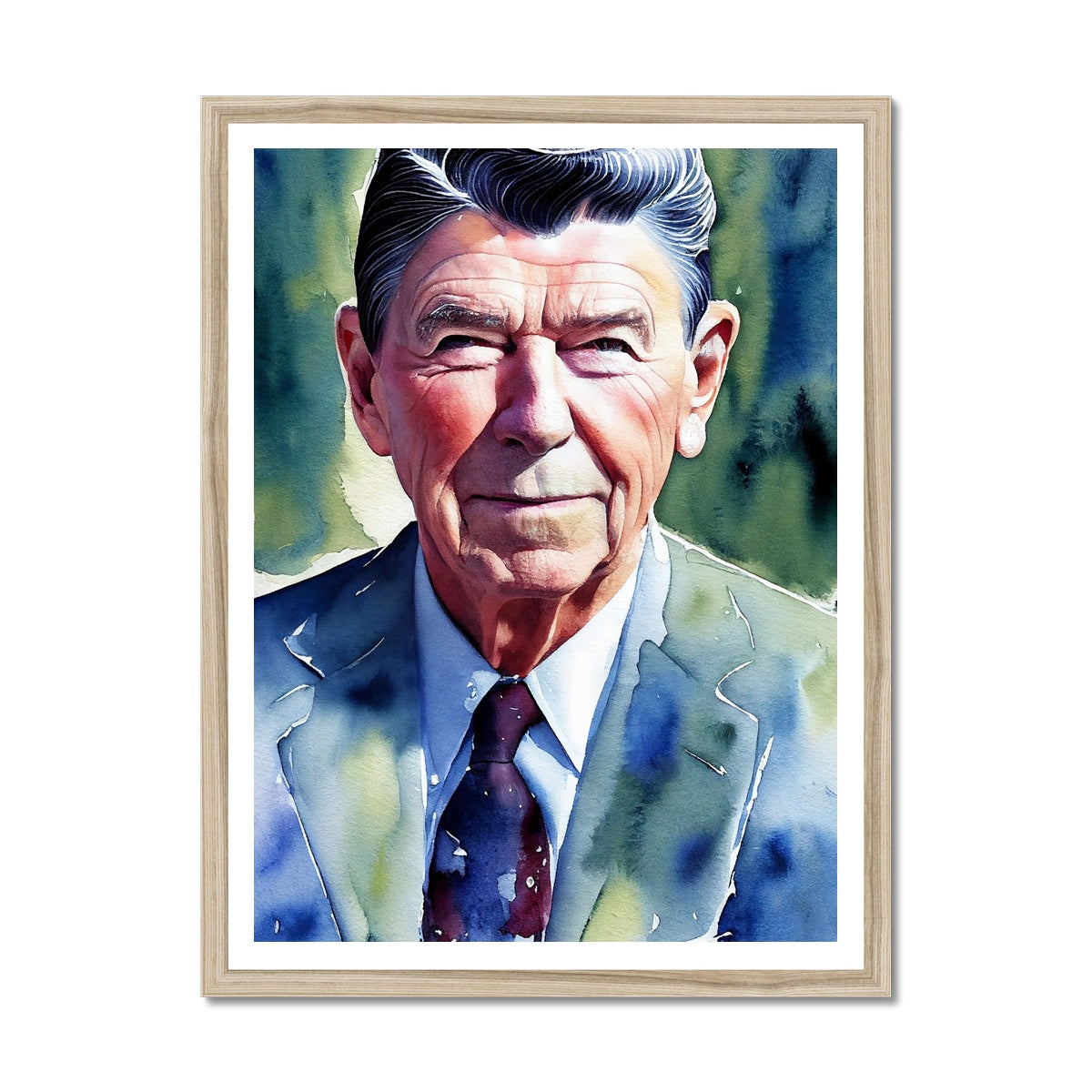 Ronald Reagan Watercolor Portrait Framed Print-Fine art-PureDesignTees