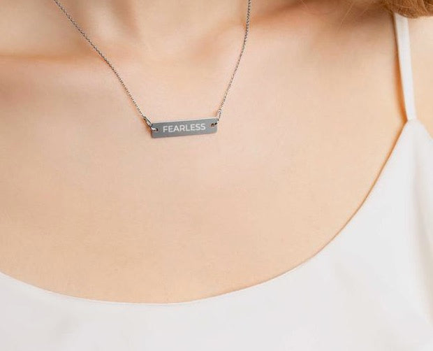 FEARLESS Engraved Silver Bar Chain Necklace-engraved Necklace-PureDesignTees