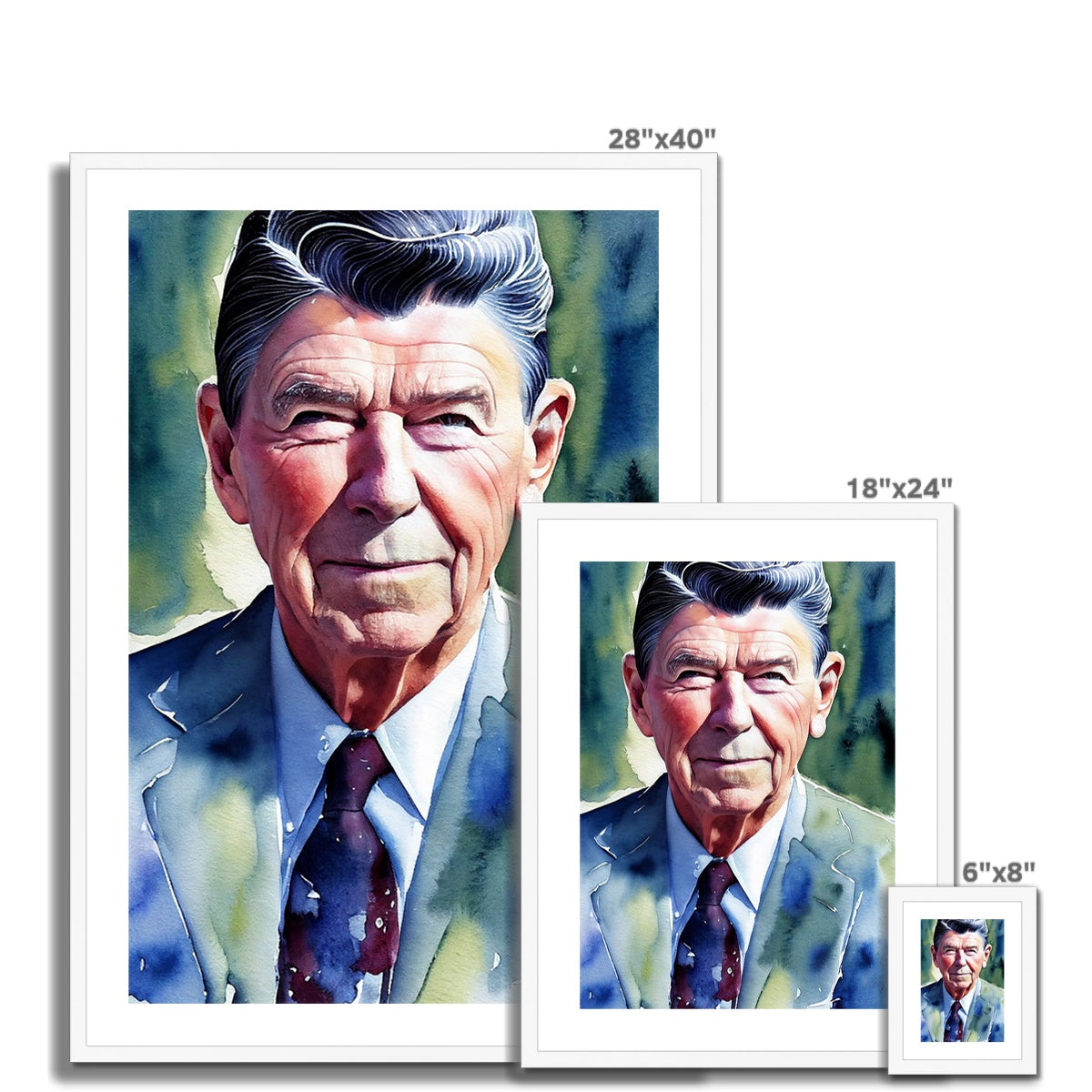 Ronald Reagan Watercolor Portrait Framed & Mounted Print-Fine art-PureDesignTees