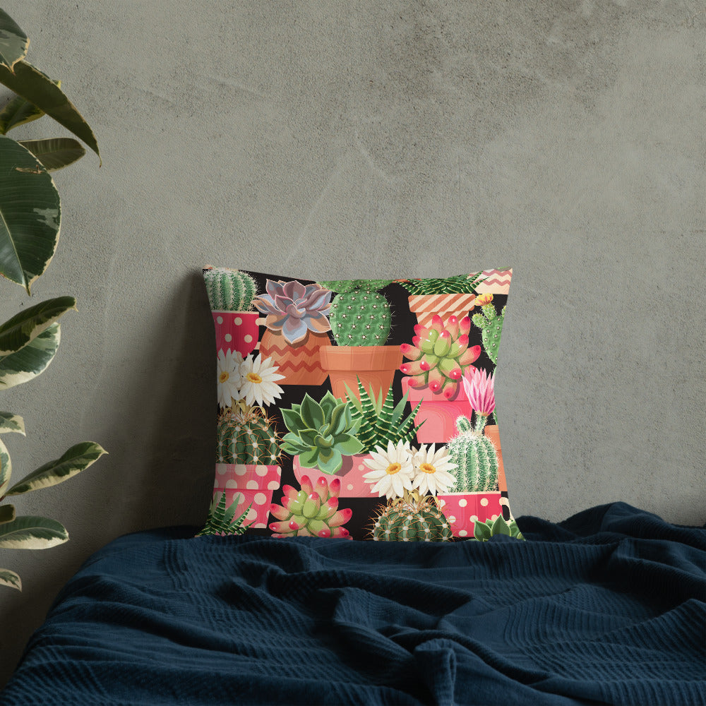 Prickly Succulent Pattern Premium Pillow-Throw Pillows-PureDesignTees
