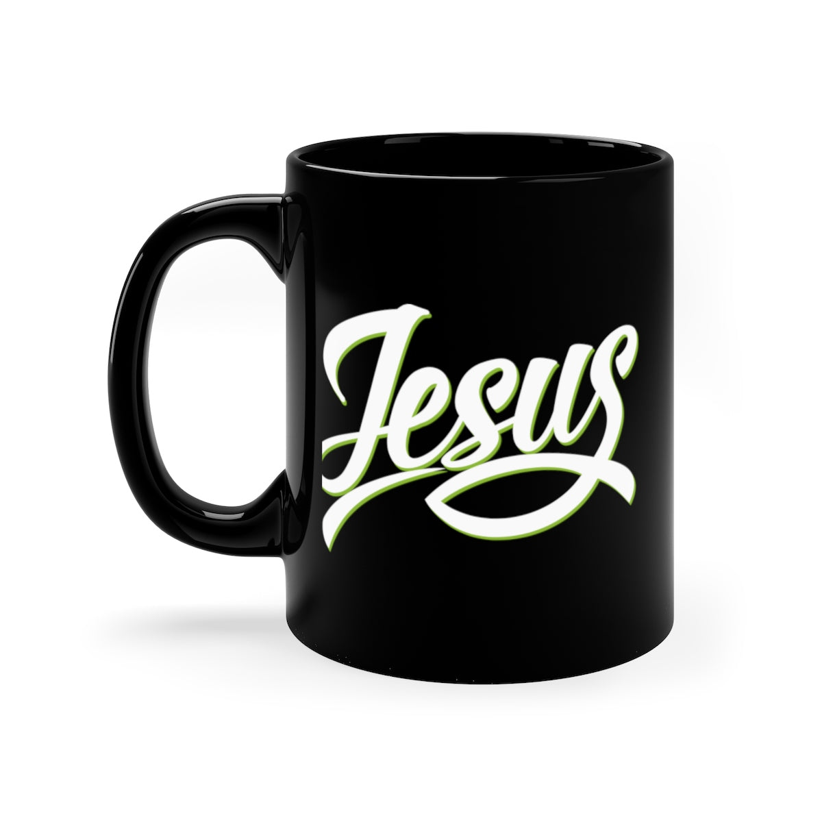 Jesus and Fish Design Black mug 11oz-Mug-PureDesignTees