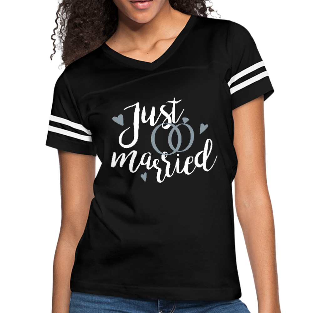 Just Married Women’s Vintage Sport T-Shirt-Women’s Vintage Sport T-Shirt-PureDesignTees