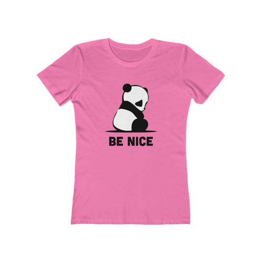 Super Cute Sad Panda Be Nice Women's The Boyfriend Tee-T-Shirt-PureDesignTees