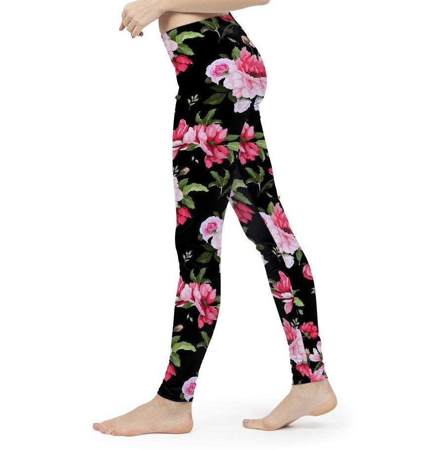 Peony Floral Print Women's Yoga Pant-cloth-PureDesignTees