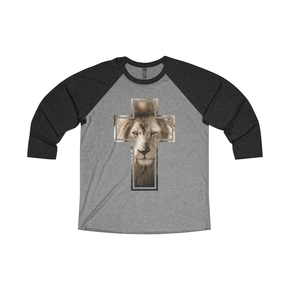 Lion Stare from the Cross Unisex Tri-Blend 3/4 Raglan Tee-Long-sleeve-PureDesignTees