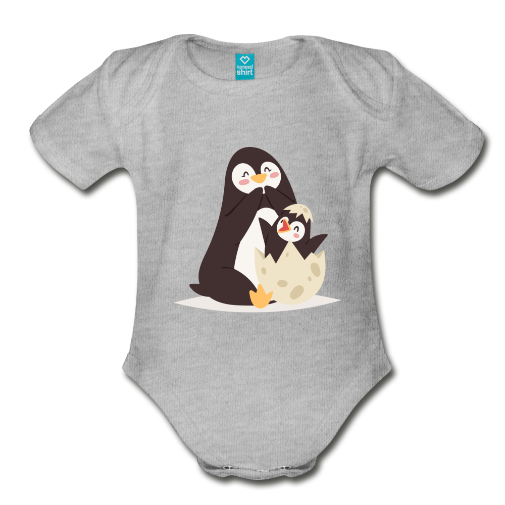 Cute Penguin and Baby Organic Short Sleeve Baby Bodysuit-Organic Short Sleeve Baby Bodysuit-PureDesignTees