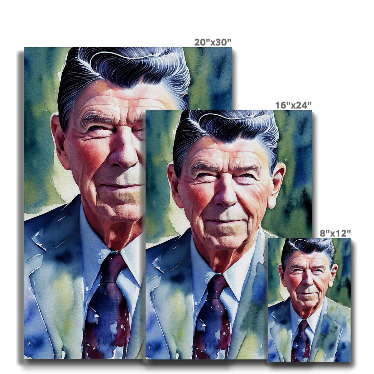 Ronald Reagan Watercolor Portrait Eco Canvas-Fine art-PureDesignTees