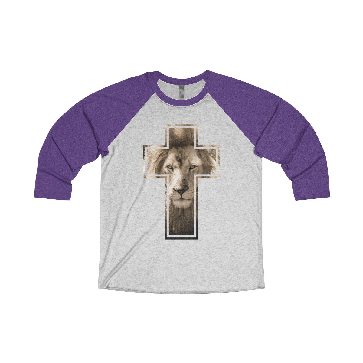 Lion Stare from the Cross Unisex Tri-Blend 3/4 Raglan Tee-Long-sleeve-PureDesignTees