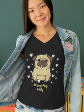 Load image into Gallery viewer, Crazy Pug Lady Unisex Jersey Short Sleeve V-Neck Tee-V-neck-PureDesignTees