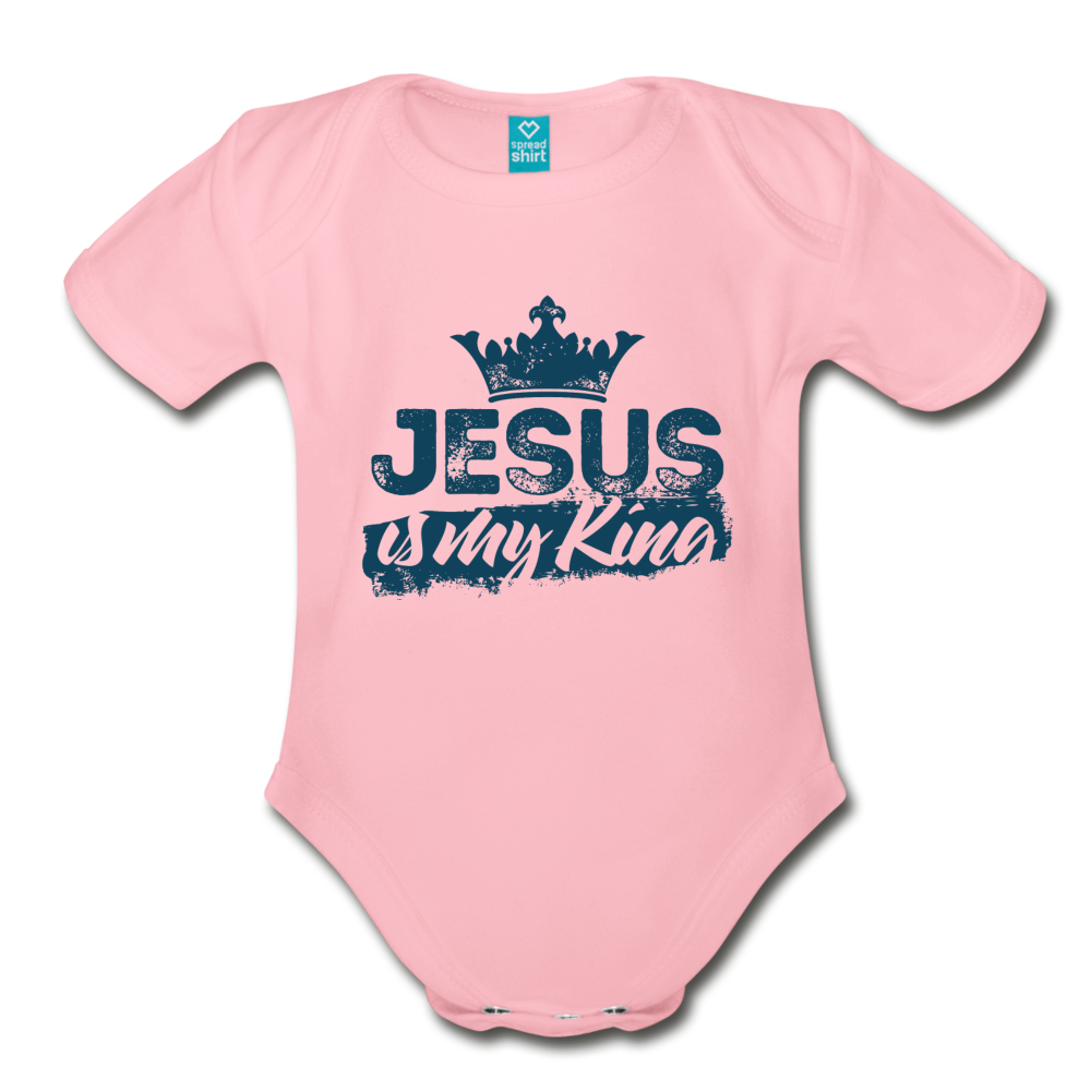 Jesus is My King Organic Short Sleeve Baby Bodysuit-Organic Short Sleeve Baby Bodysuit-PureDesignTees