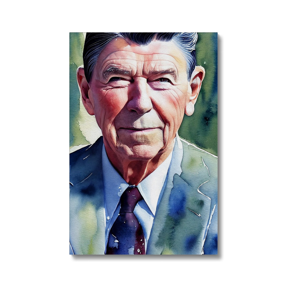 Ronald Reagan Watercolor Portrait Eco Canvas-Fine art-PureDesignTees