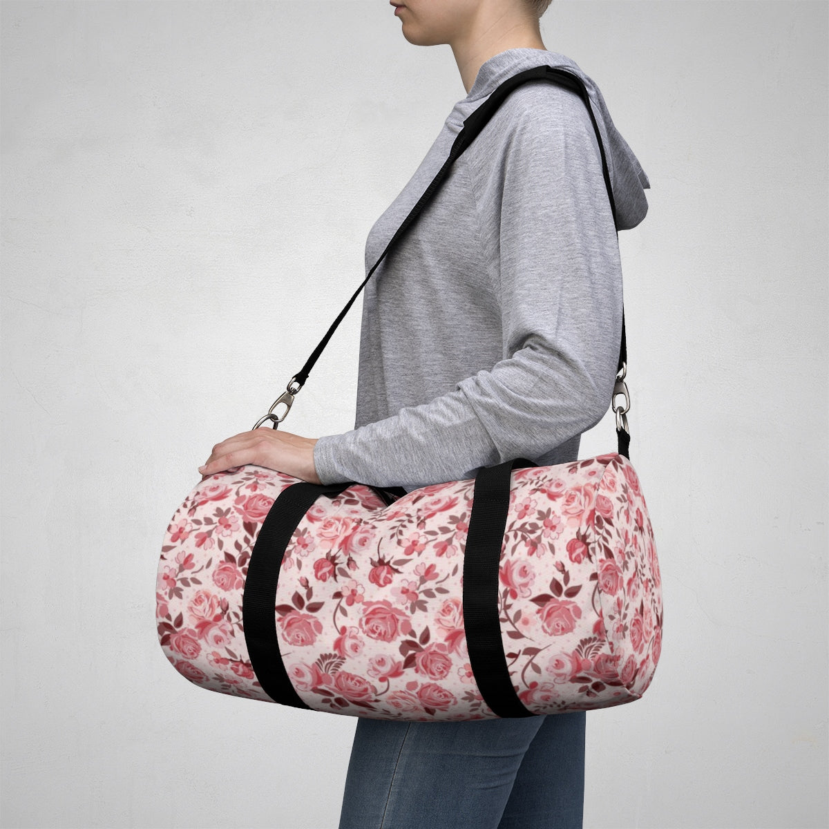 Pink Floral Duffle Bag-Bags-PureDesignTees
