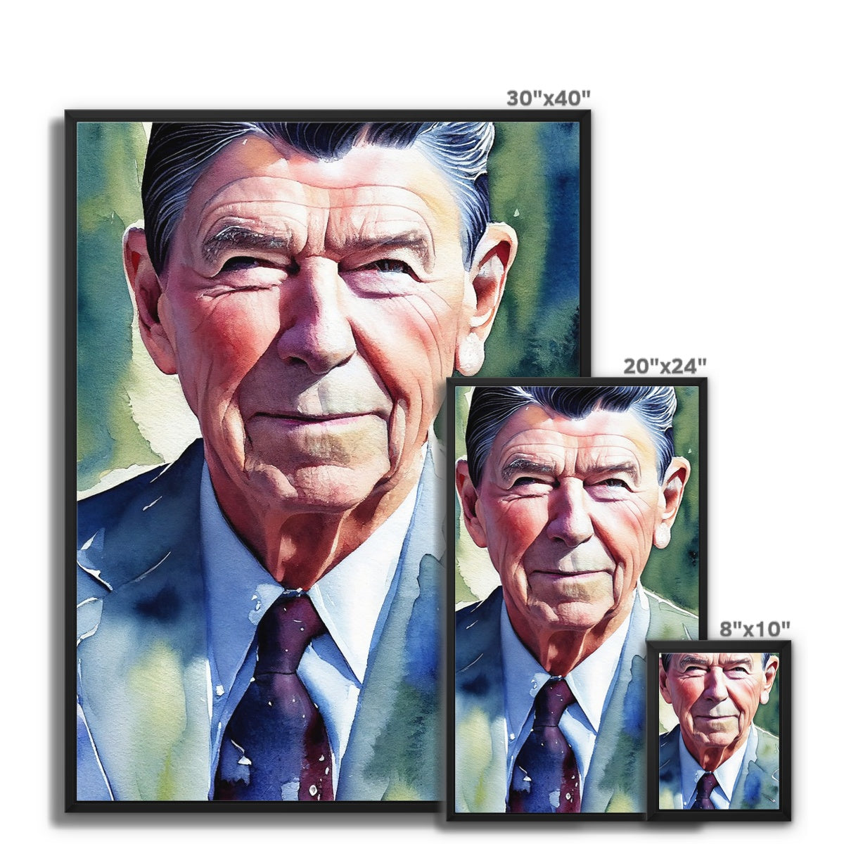 Ronald Reagan Watercolor Portrait Framed Canvas-Fine art-PureDesignTees