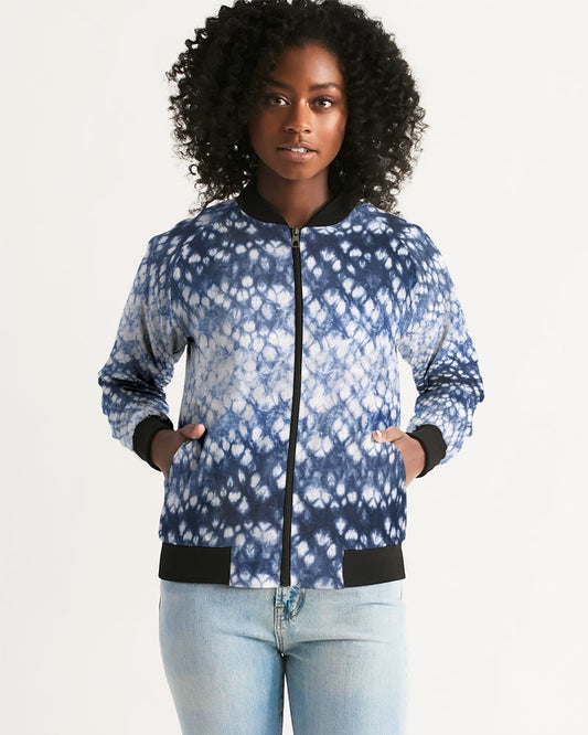 Blue Bokeh Tie Dye Women's Bomber Jacket-cloth-PureDesignTees