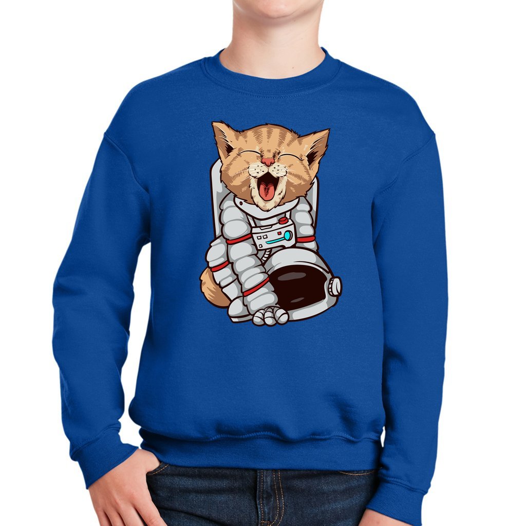Funny Cat Astronaut Youth Heavy Blend Sweatshirt-youth sweatshirt-PureDesignTees