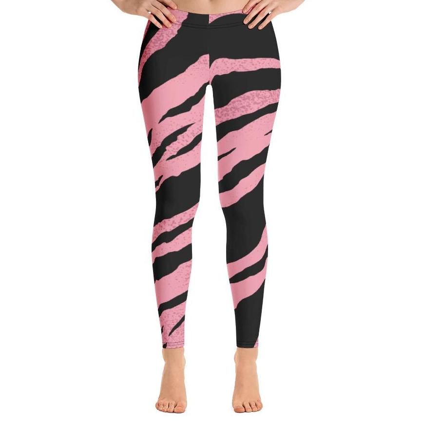 Pink and Black Stripe Leggings-leggings-PureDesignTees