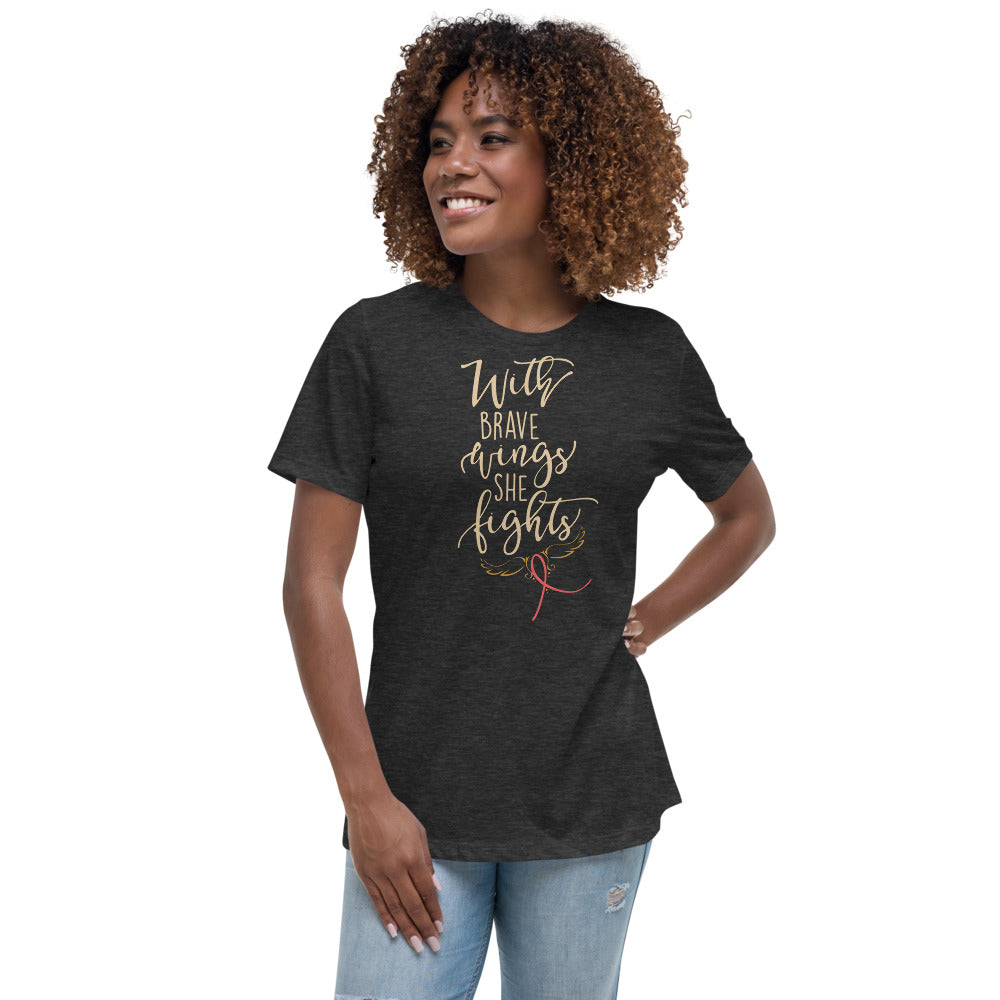 With Brave Wings She Fights Women's Relaxed T-Shirt-Women's relaxed fit t-shirt-PureDesignTees