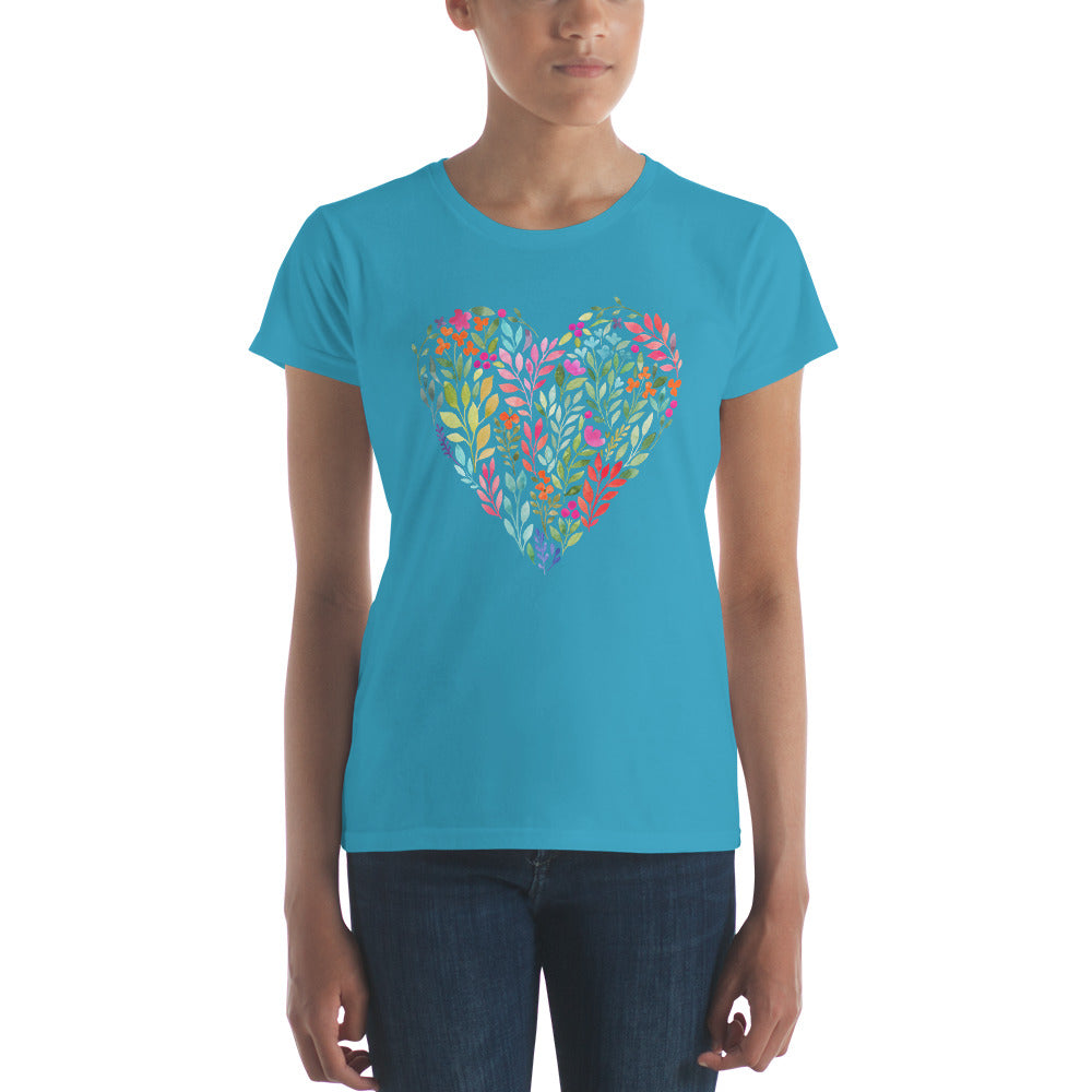 Watercolor Floral Heart Women's short sleeve t-shirt-T-shirt-PureDesignTees