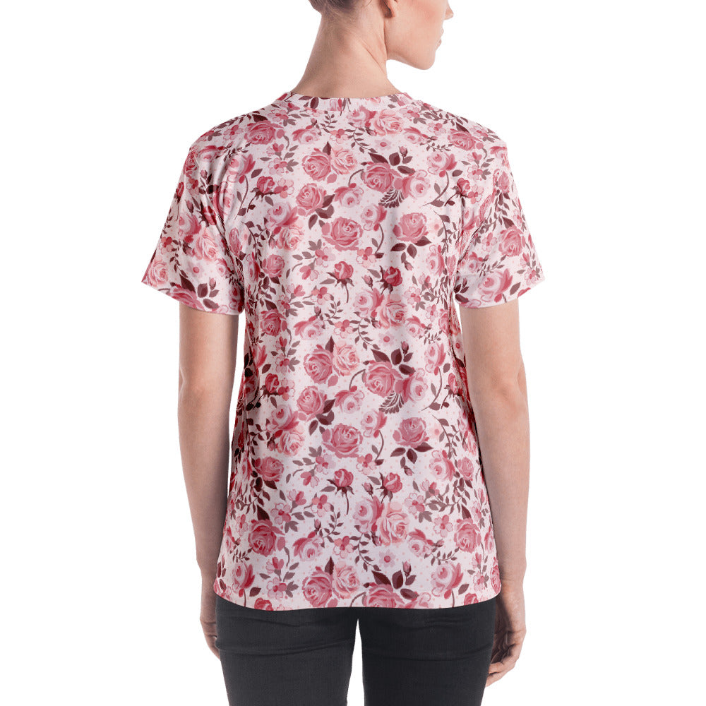 Lovely Pink Floral Women's All Over Print T-shirt-all over print t-shirt-PureDesignTees