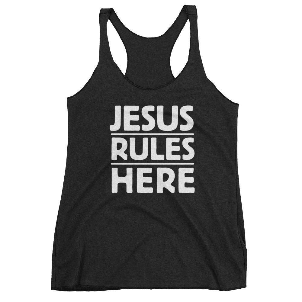 Jesus Rules Here Women's tank top-Tank Top-PureDesignTees