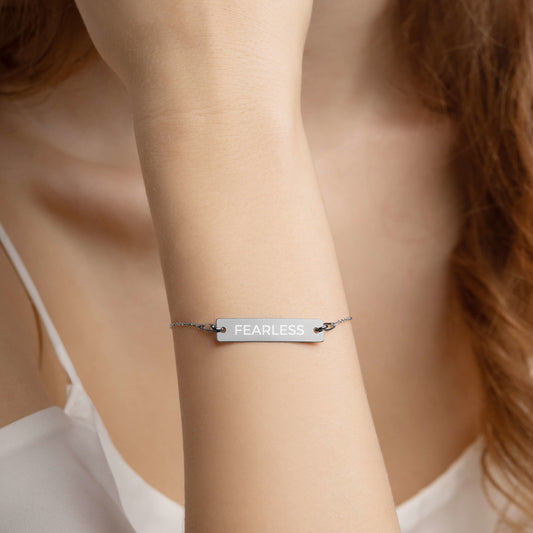 Fearless Engraved Silver Bar Chain Bracelet-engraved bracelet-PureDesignTees
