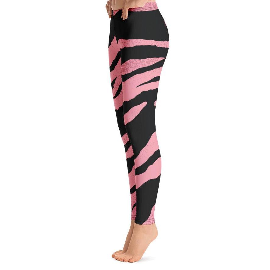 Pink and Black Stripe Leggings-leggings-PureDesignTees