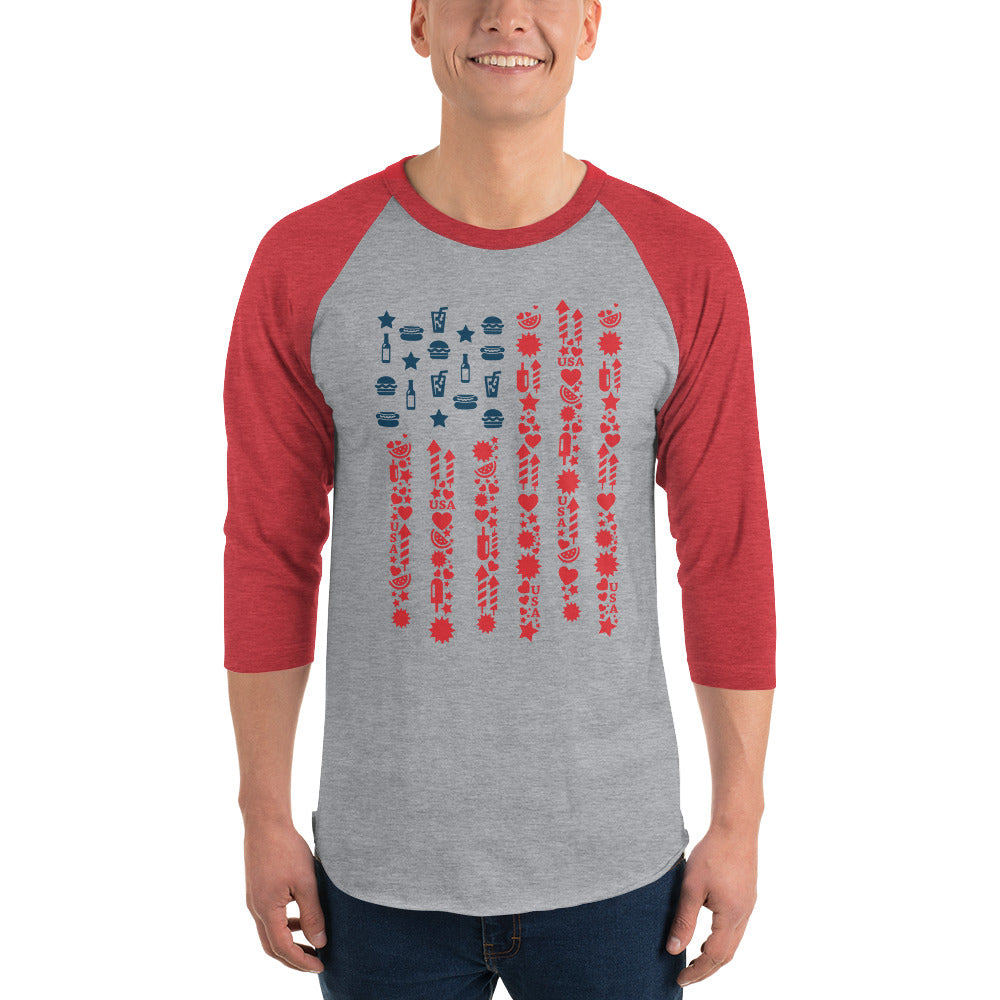 Celebrate America 3/4 sleeve raglan shirt-Raglan T-shirt-PureDesignTees