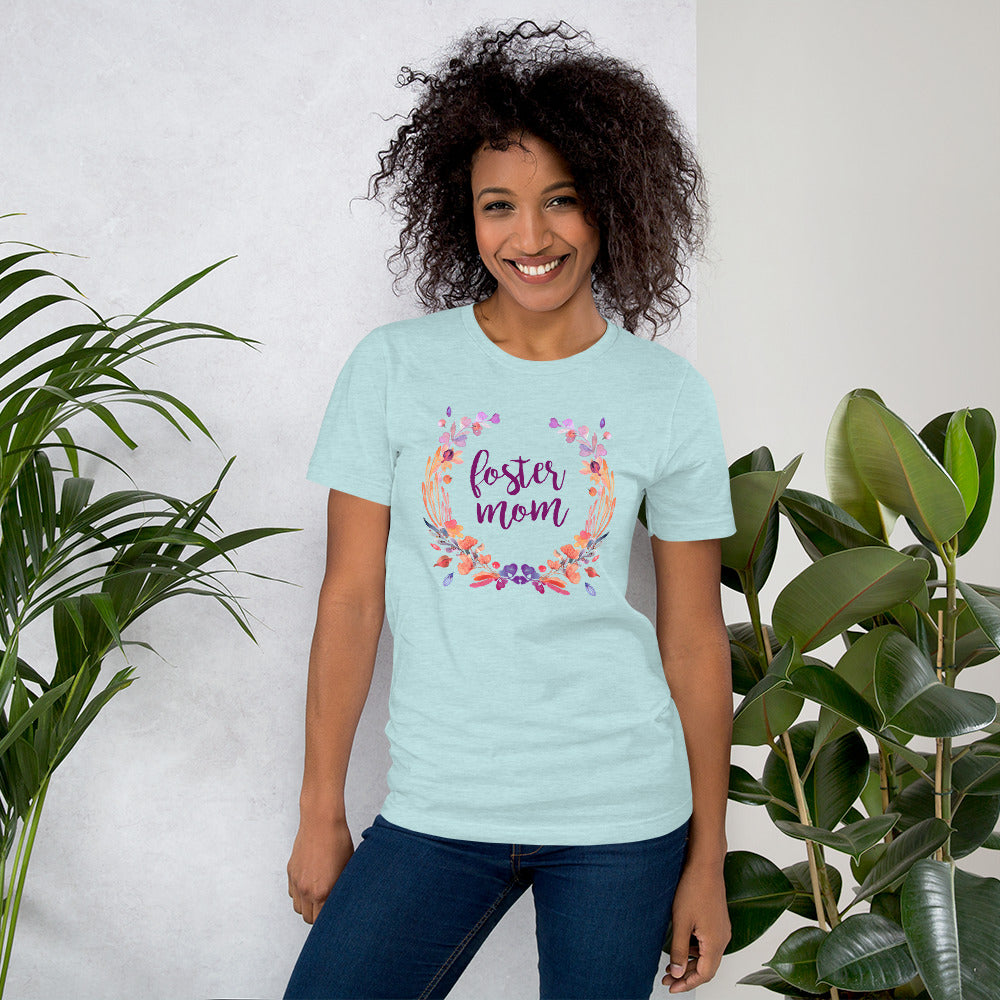 Foster Mom Floral Wreath Short-Sleeve Unisex T-Shirt-T-Shirt-PureDesignTees