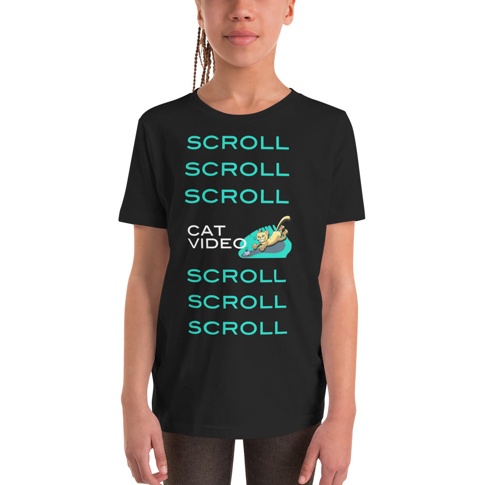 Scroll Scroll Cat Video Scroll Youth Short Sleeve T-Shirt-youth t-shirt-PureDesignTees