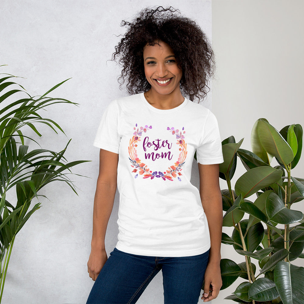 Foster Mom Floral Wreath Short-Sleeve Unisex T-Shirt-T-Shirt-PureDesignTees