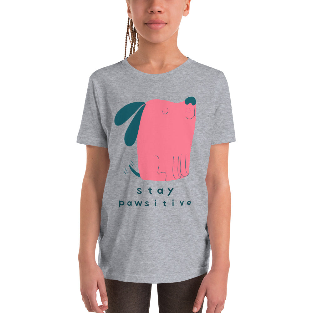 Stay Pawsitive Youth Short Sleeve T-Shirt-youth t-shirt-PureDesignTees