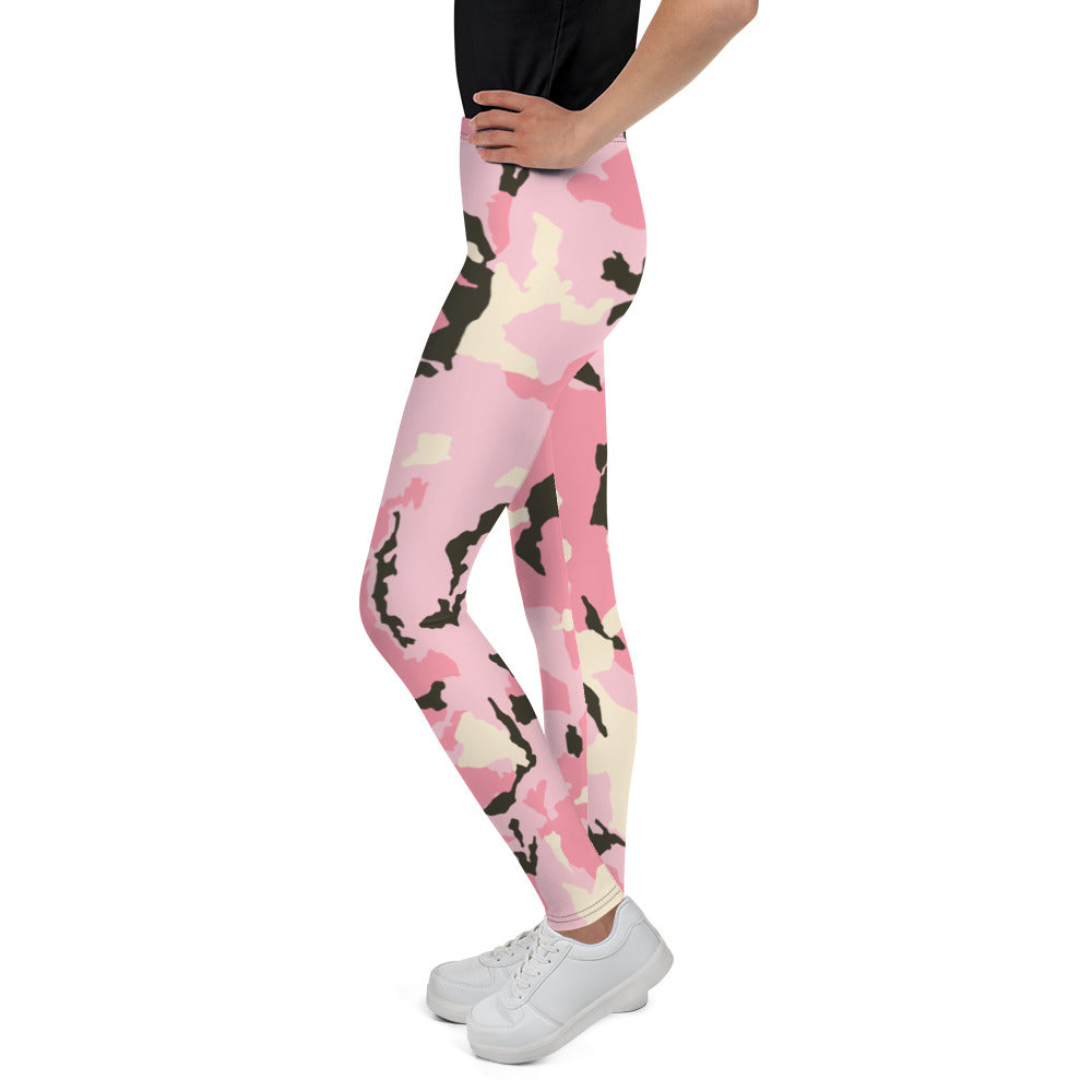 Pink Camo Youth Leggings-leggings-PureDesignTees