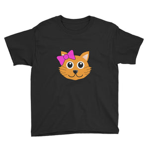 Cute Cat with Bow Youth Short Sleeve T-Shirt For Girls-T-Shirt-PureDesignTees