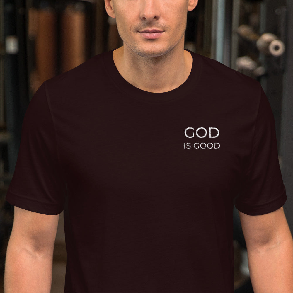 God is Good Embroidered Short-Sleeve Unisex T-Shirt-embroidered t-shirt-PureDesignTees