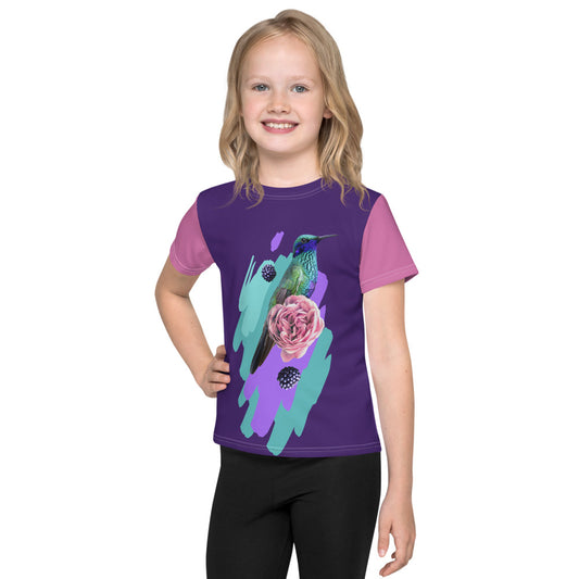 Hummingbird and Flowers Kids T-Shirt-all over print kids t-shirt-PureDesignTees