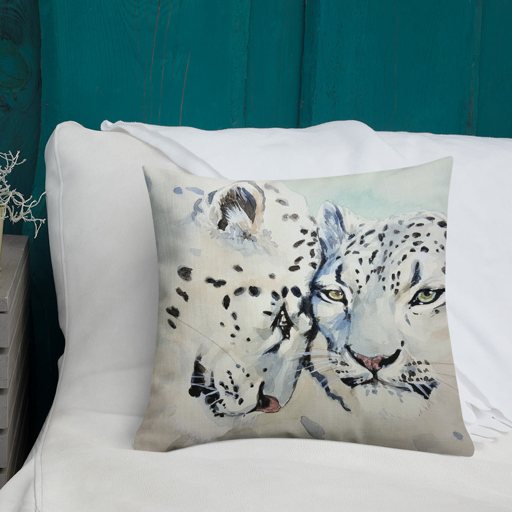 White Leopard Watercolor Premium Pillow-throw pillow-PureDesignTees