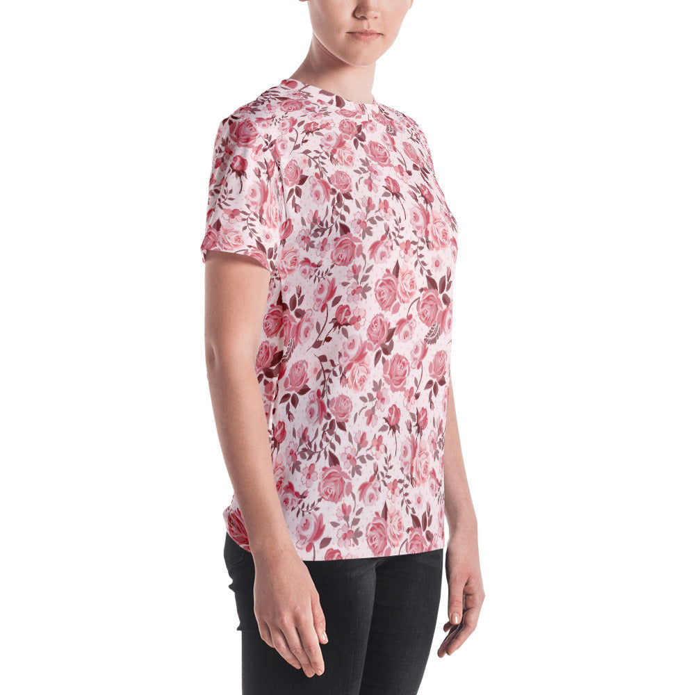 Lovely Pink Floral Women's All Over Print T-shirt-all over print t-shirt-PureDesignTees