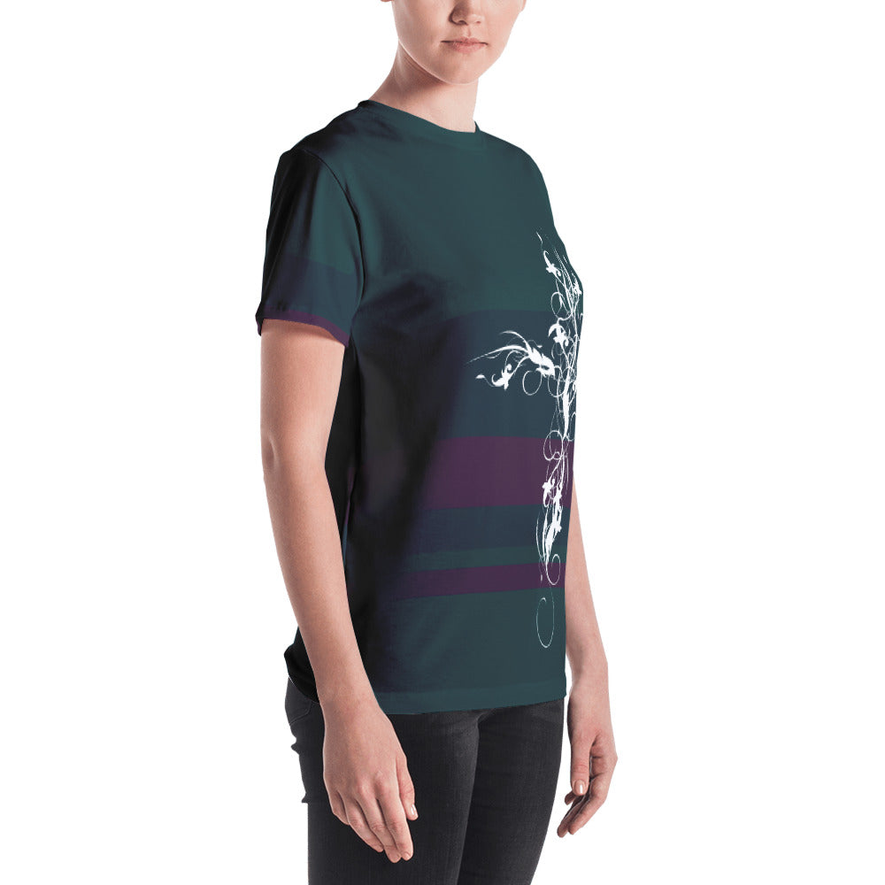 Grunge Cross on Striped Women's T-shirt-T-Shirt-PureDesignTees