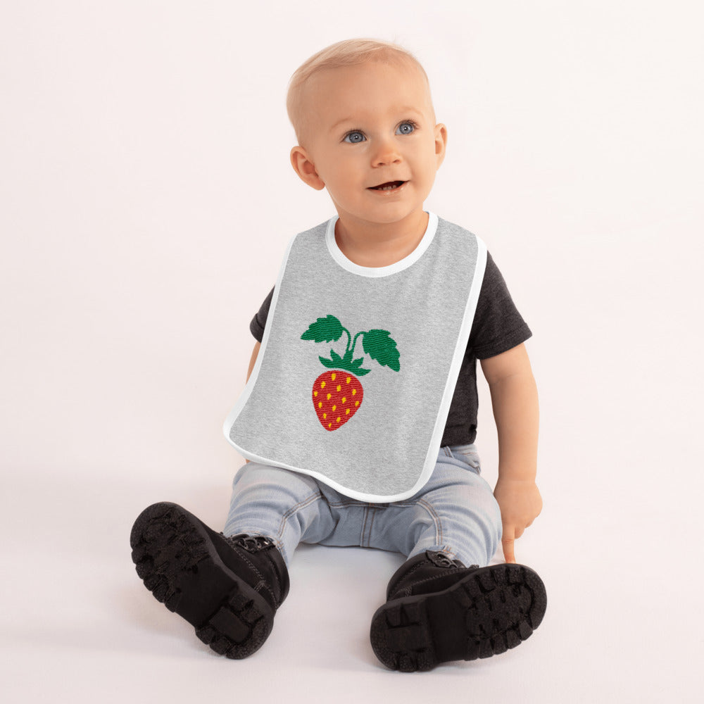 Strawberry Embroidered Baby Bib-Baby Bib-PureDesignTees