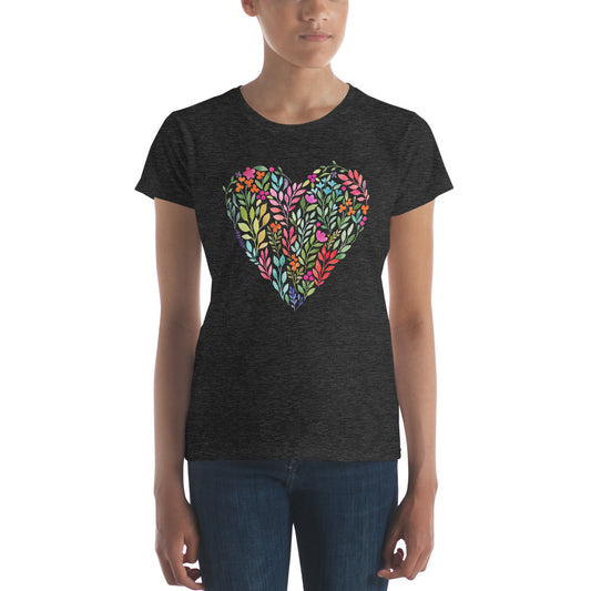 Watercolor Floral Heart Women's short sleeve t-shirt-T-shirt-PureDesignTees