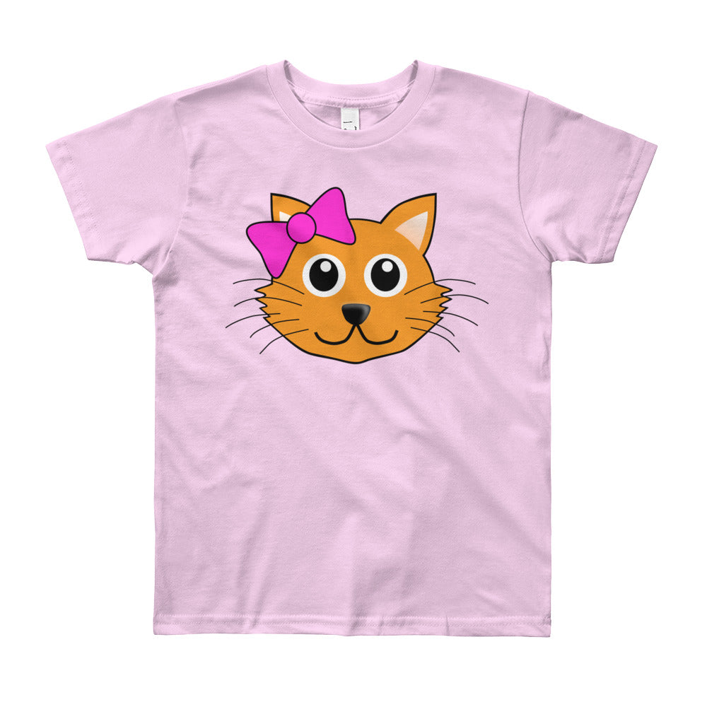 Cute Cat with Bow Youth Short Sleeve T-Shirt-T-Shirt-PureDesignTees