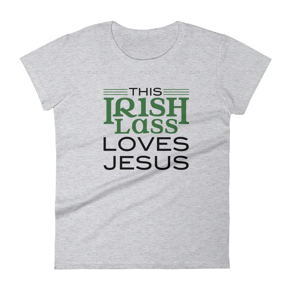 This Irish Lass Loves Jesus Women's short sleeve t-shirt-T-Shirt-PureDesignTees