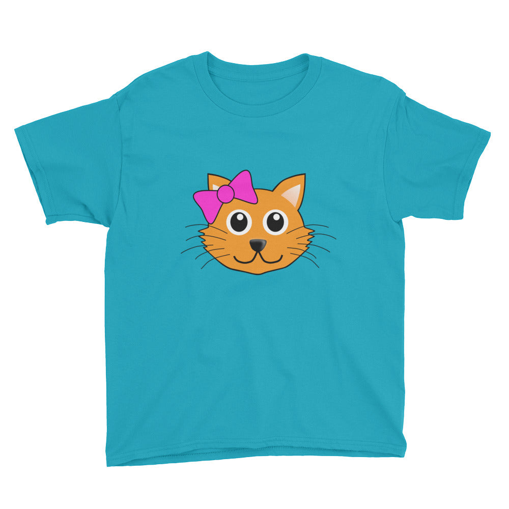 Cute Cat with Bow Youth Short Sleeve T-Shirt For Girls-T-Shirt-PureDesignTees