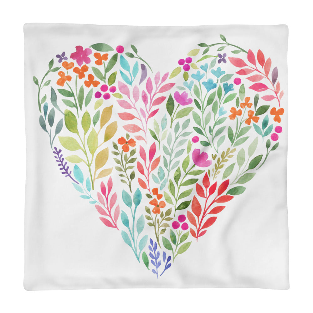 Watercolor Floral Heart Square Pillow Case only-PureDesignTees